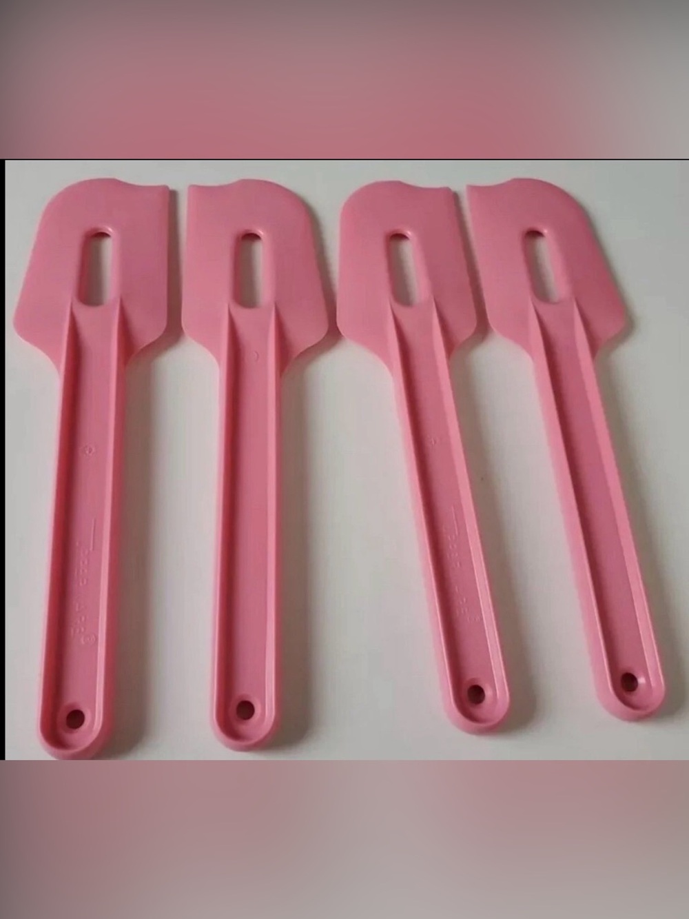 8” TUPPERWARE PINK PADDLE HARD SPATULA SCRAPER CAKE BAKING PARTY SET OF 4 - NEW